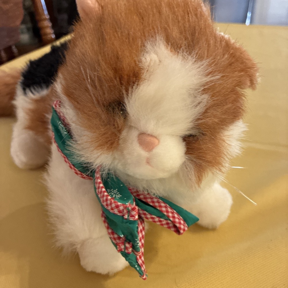 Plush Calico Cat 17" From Gingham Dog And Calico Cat 1990 Target Christmas Bow - Picture 3 of 9